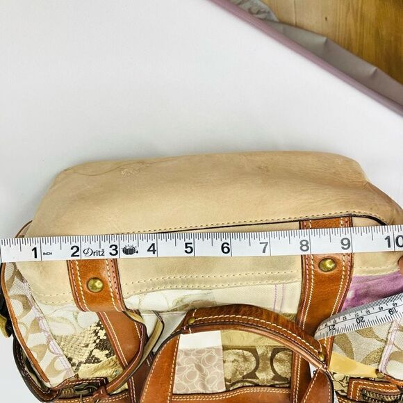 COACH #10002 Gold & Patchwork Leather Trim Tote / Shoulder Bag - Picture 12 of 14